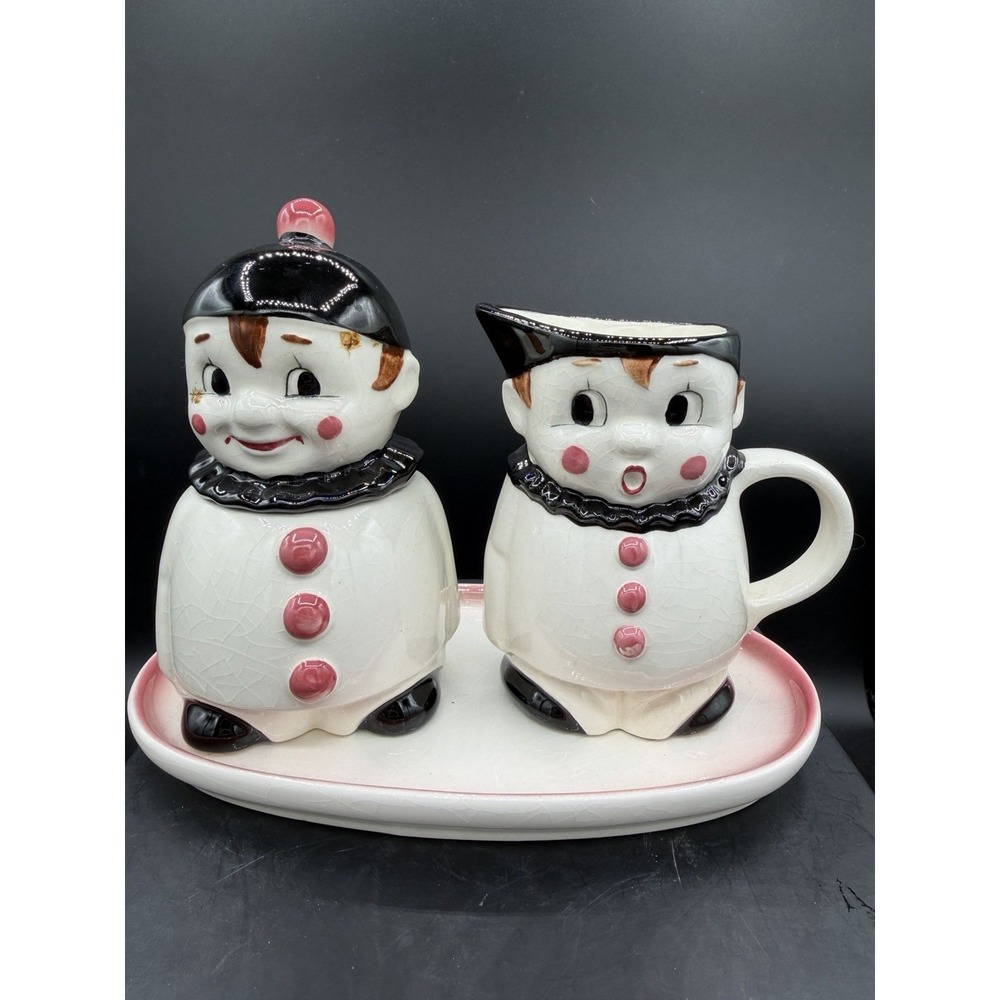 🤡 Vintage Goebel Sugar & Creamer Set– 959 Clown/Harlequin–West Germany-RARE!